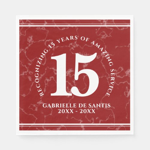 Elegant Red Marble 15 Years Work Anniversary Napkins