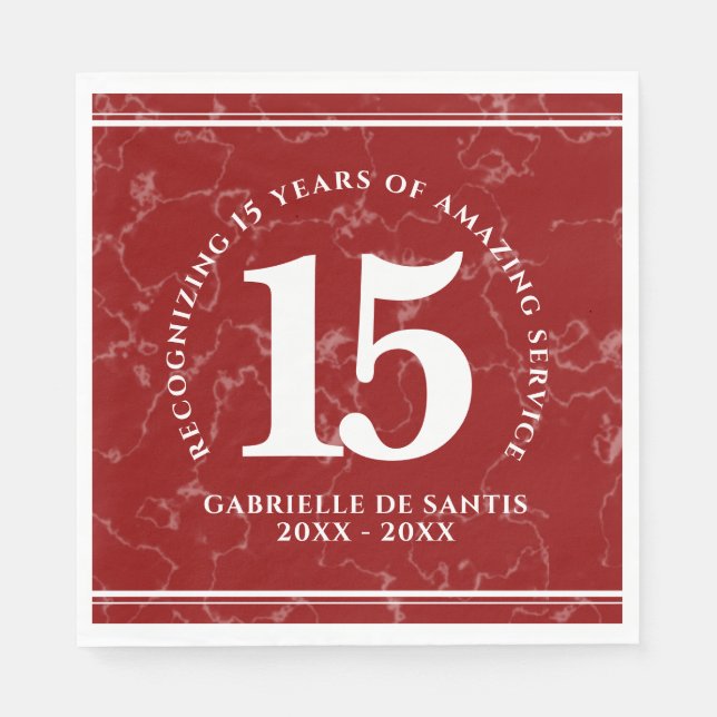 Elegant Red Marble 15 Years Work Anniversary Napkins (Front)