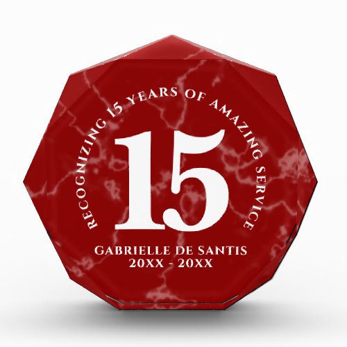 Elegant Red Marble 15 Years Work Anniversary Photo Block