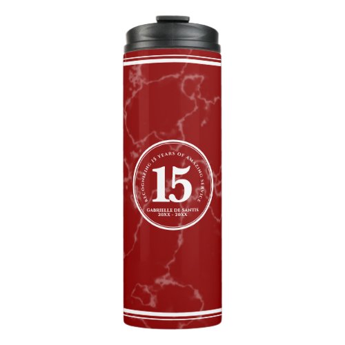 Elegant Red Marble 15 Years Work Anniversary Thermal Tumbler