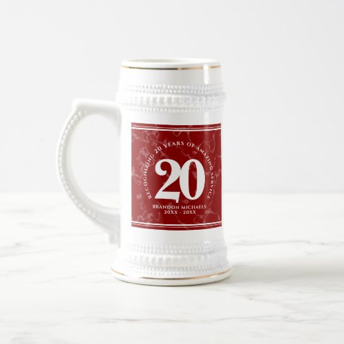 Elegant Red Marble 20 Years Work Anniversary Beer Stein