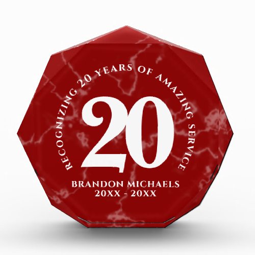 Elegant Red Marble 20 Years Work Anniversary Photo Block