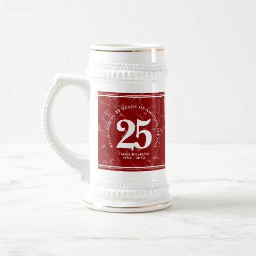 Elegant Red Marble 25 Years Work Anniversary Beer Stein
