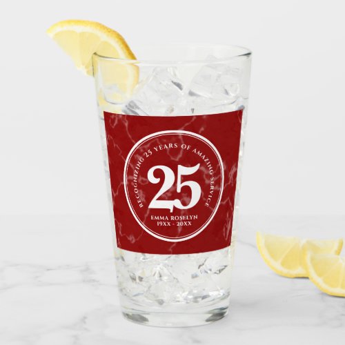 Elegant Red Marble 25 Years Work Anniversary Glass