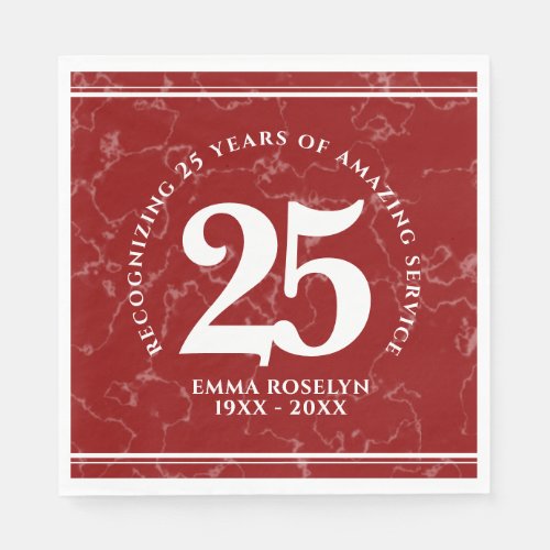 Elegant Red Marble 25 Years Work Anniversary Napkins