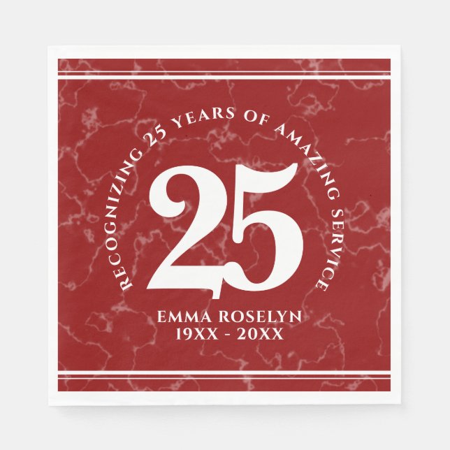 Elegant Red Marble 25 Years Work Anniversary Napkins (Front)