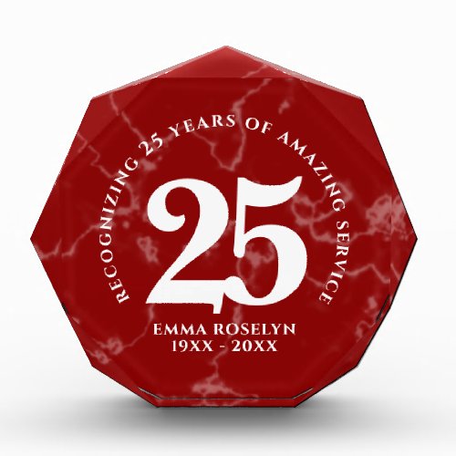 Elegant Red Marble 25 Years Work Anniversary Photo Block