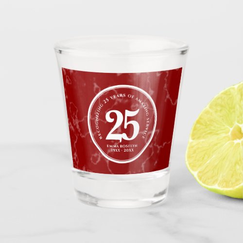 Elegant Red Marble 25 Years Work Anniversary Shot Glass