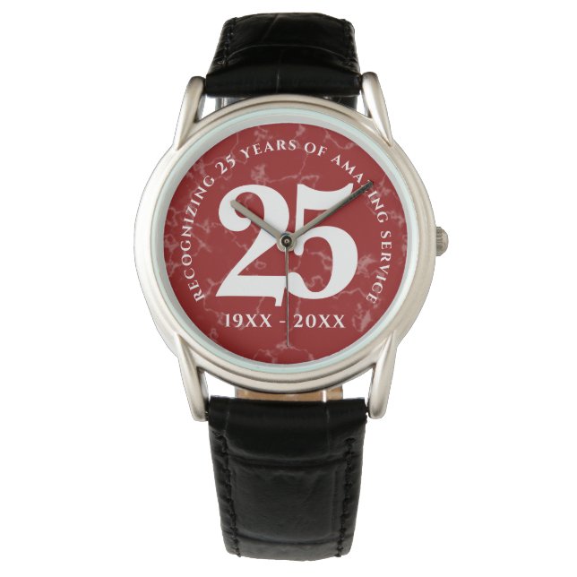 Elegant Red Marble 25 Years Work Anniversary Watch (Front)
