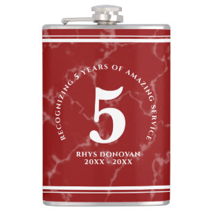 Elegant Red Marble 5 Years Work Anniversary Flask