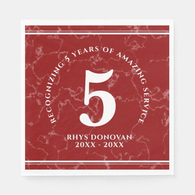 Elegant Red Marble 5 Years Work Anniversary Napkins (Front)