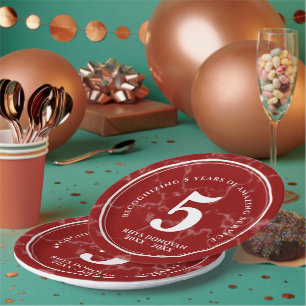 Elegant Red Marble 5 Years Work Anniversary Paper Plates