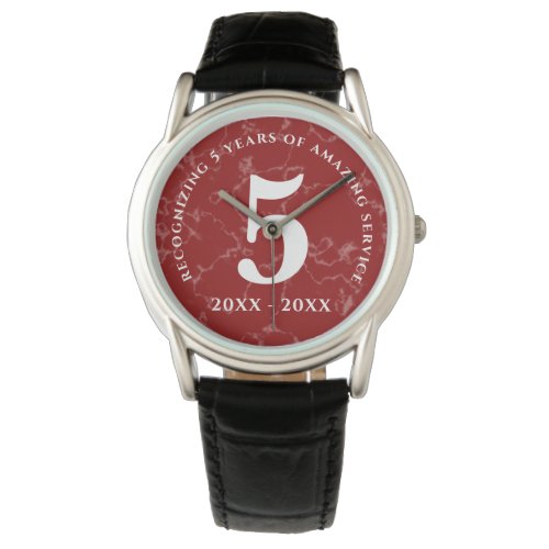 Elegant Red Marble 5 Years Work Anniversary Watch