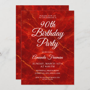 Elegant Red Marble 90th Birthday Invitation