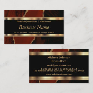 Elegant Red Marble and Gold Business Card