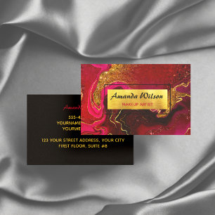 Elegant red marble art faux gold glitter business card