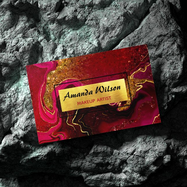Elegant red marble art faux gold glitter business card magnet (Creator Uploaded)