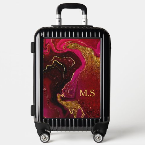 Elegant red marble art faux gold glitter luggage