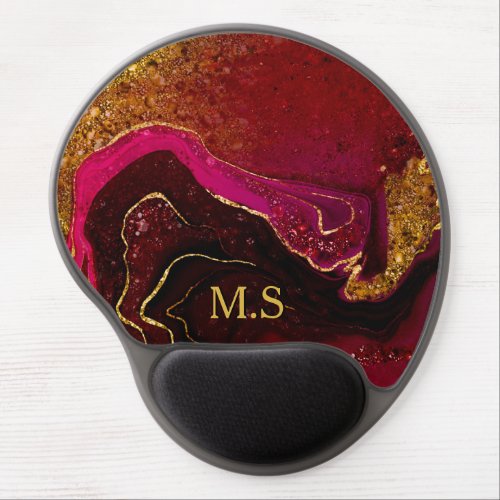 Elegant red marble art faux gold glitter mouse pad