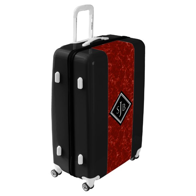 Elegant Red Marble Black Diamond Monogram Luggage (Rotated Left)