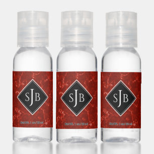 Elegant Red Marble Diamond Monogram Hand Sanitizer