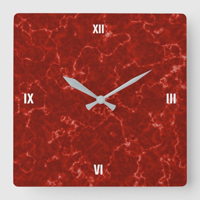 Elegant Red Marble with White Veins Square Wall Clock (Front)