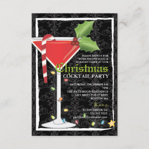 Elegant Red Martini Christmas Cocktail Party Invitation