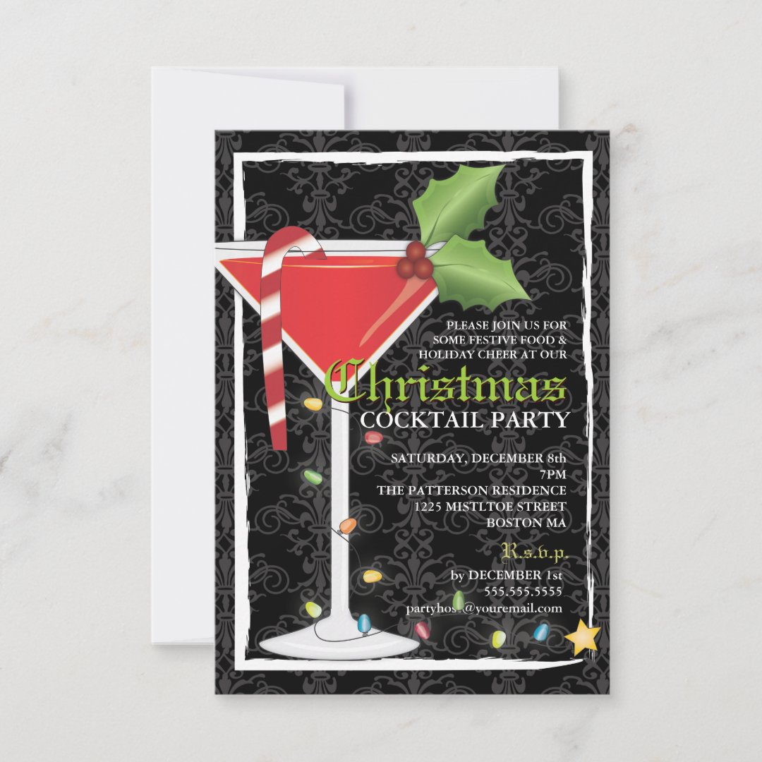 Elegant Red Martini Christmas Cocktail Party Invitation | Zazzle