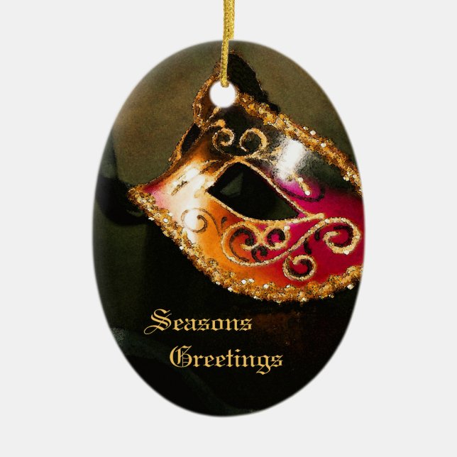 Elegant Red Masquerade Mask Holiday Ornament (Front)