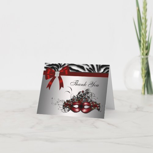 Elegant Red Masquerade Party Thank You Cards