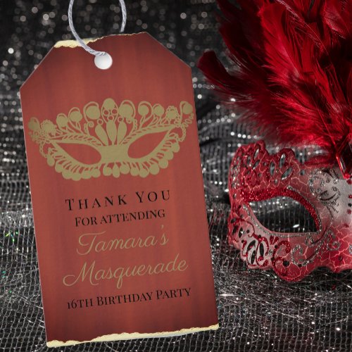 Elegant Red Masquerade Sixteenth Birthday Gift Tags