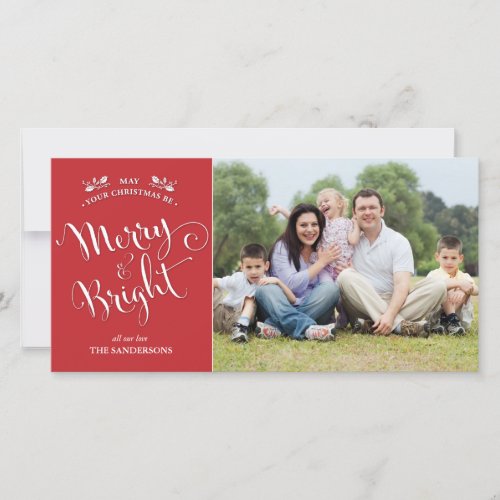 Elegant Red Merry and Bright Christmas Photo Card
