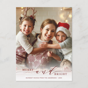 Elegant Red Merry and Bright Photo Holiday Postcard