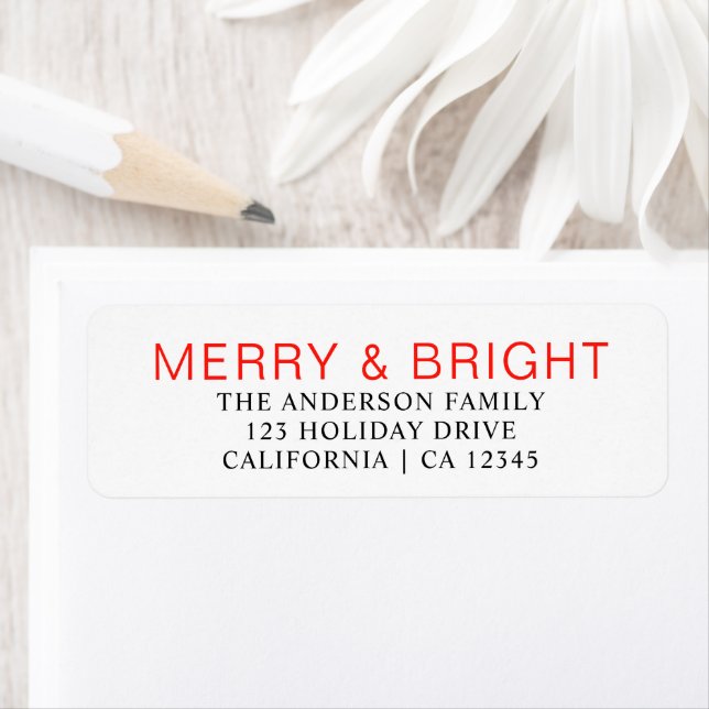 Elegant Red Merry Bright Christmas Return Address Label (Insitu)