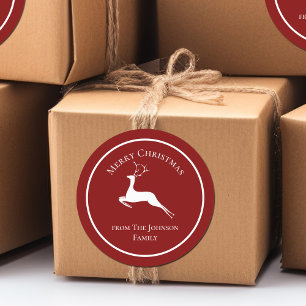Elegant Red Merry Christmas Reindeer Custom Gift Classic Round Sticker