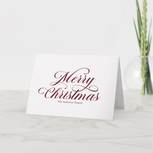 Elegant Red Merry Christmas Script Photo Snow Holiday Card