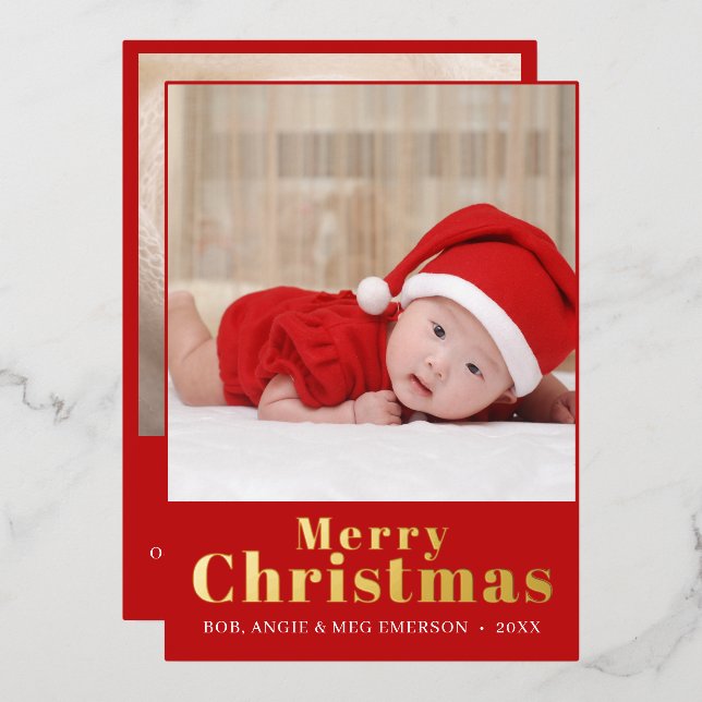 Elegant Red Merry Little Christmas Photo Collage  Foil Invitation (Front/Back)
