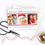 Elegant Red Merry Little Christmas Photo Collage Holiday Card<br><div class="desc">This elegant and modern holiday photo card features "Merry Little Christmas" in dark gray classic text with red script accent. Includes three square photo spaces, a custom greeting, and space to include family member names. Red snowflakes accent the front title and a complementary white on red winter snowflake pattern dresses...</div>