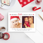 Elegant Red Merry Little Christmas Photo Collage Holiday Card<br><div class="desc">This modern and elegant holiday photo card features "Merry Little Christmas" in dark gray classic text with red script accent. Includes two photo spaces, a custom greeting, and space to include family member names. Red snowflakes accent the front title and a complementary white on red winter snowflake pattern dresses up...</div>