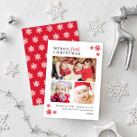 Elegant Red Merry Little Christmas Photo Collage Holiday Card<br><div class="desc">This modern and elegant holiday photo collage card features "Merry Little Christmas" in dark gray classic text with red script accent. Includes a collage of three photo spaces, a custom greeting, and space to include family member names. Red snowflakes accent the front title and a complementary white on red winter...</div>