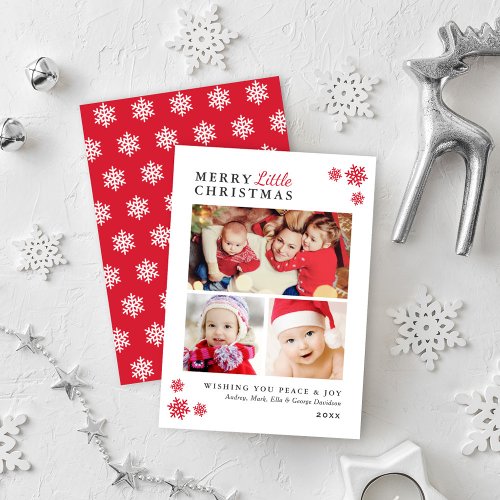 Elegant Red Merry Little Christmas Photo Collage Holiday Card