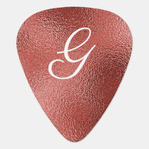 Elegant Red Metallic Music Note Monogram Custom Guitar Pick