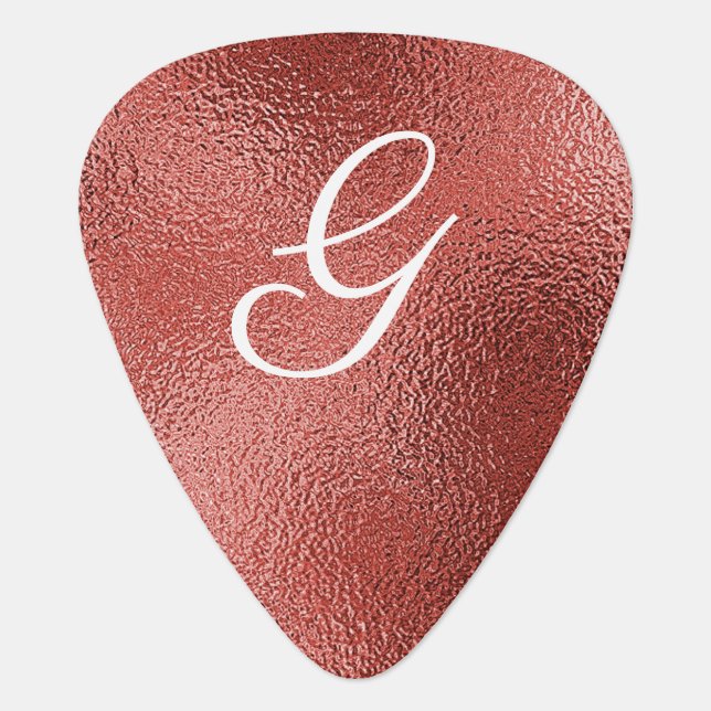 Elegant Red Metallic Music Note Monogram Custom Guitar Pick (Front)