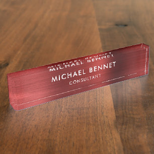 Elegant Red Metallic Professional Business Desk Name Plate