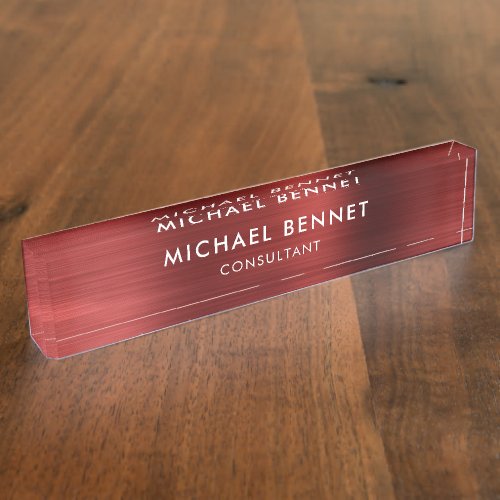 Elegant Red Metallic Professional Business Desk Name Plate