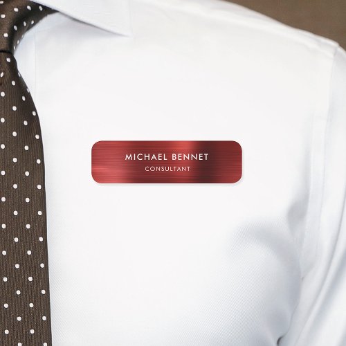 Elegant Red Metallic Professional Business Name Tag