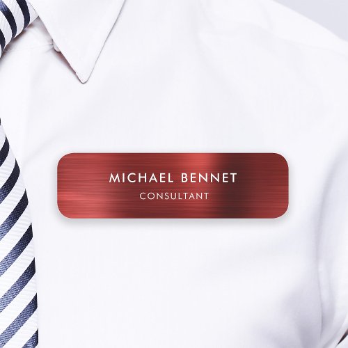 Elegant Red Metallic Professional Business Name Tag