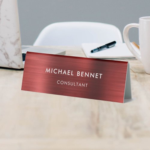 Elegant Red Metallic Professional Business Table Tent Sign