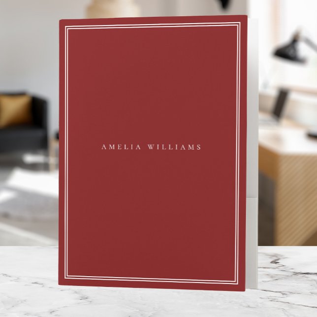 Elegant Red Minimalist Monogram Name Pocket Folder (Creator Uploaded)