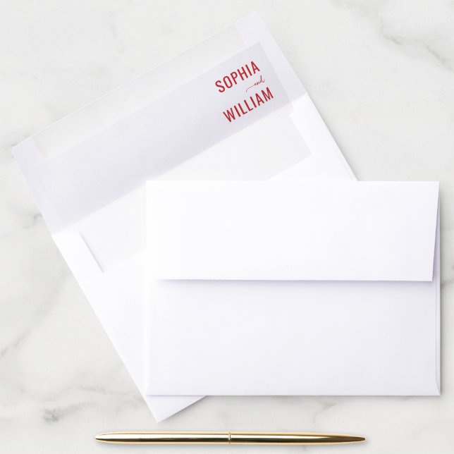 Elegant Red Minimalist Names Envelope Liner (Desk)